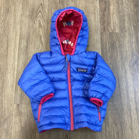 Patagonia Baby Girl Reversible Down Sweater Hoody Home Planet Pink Purple
